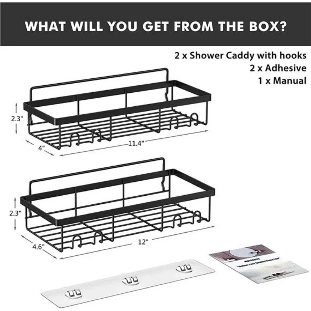 (2Pack), Self Adhesive Black Bathroom Shelves Basket